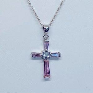 Pink/White CZ Cross w Starburst Center